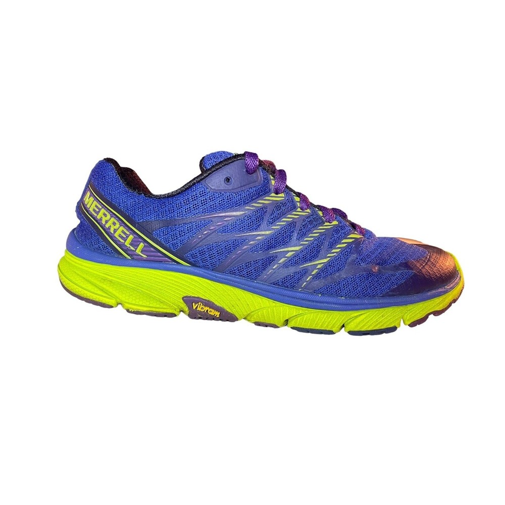 Merrell Bare Access Ultra Running Shoes Womens 7.5 Blue Lime Trail Hike Sneakers